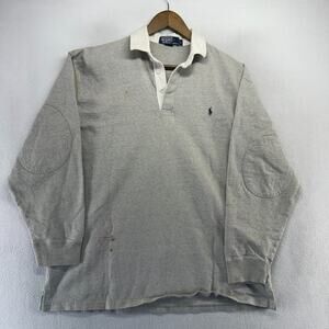 Vintage Ralph Lauren Rugby Shirt Men's Large Gray Embroidered Pony Padded 90s